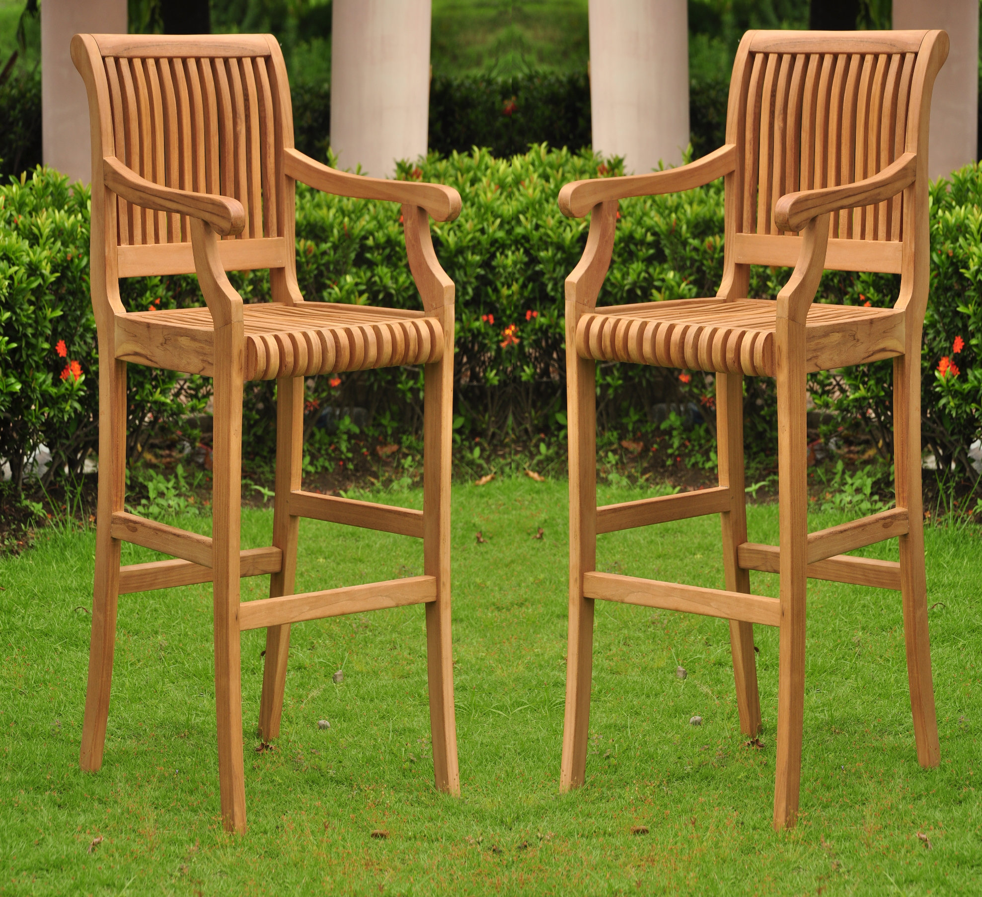 Highland Dunes Maiden Lane Giva Grade A Outdoor 30 Teak Patio Bar Stool Wayfair